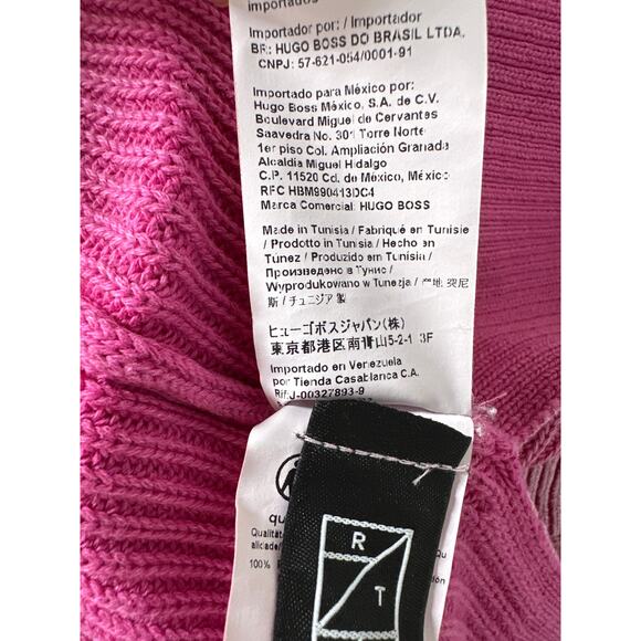 Boss Furray Knit Top Relaxed Fit Short Sleeve V-Neck Sweater Pink Large - Picture 9 of 10